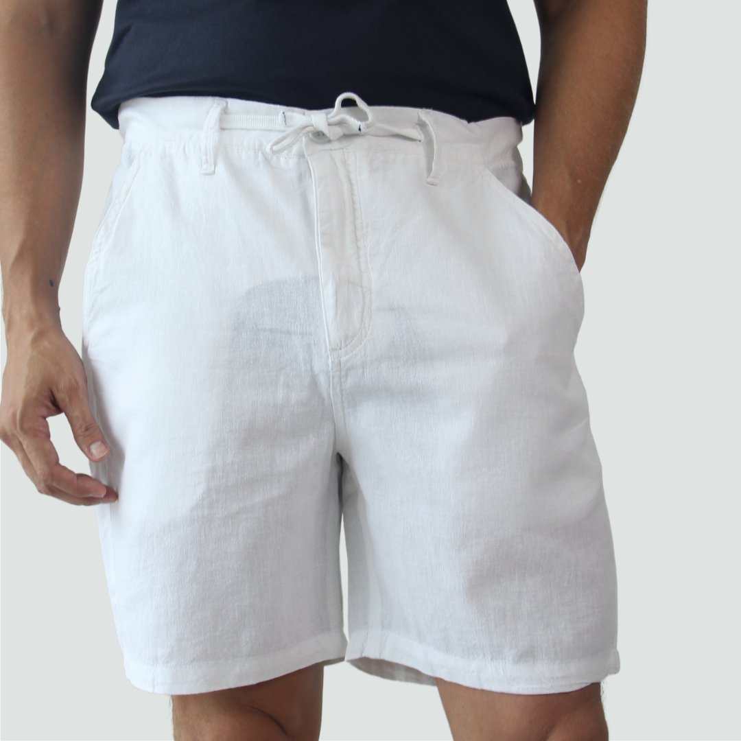 Bermuda De Jareta Lino Hombre Blanco JON SONEN COLOMBIA