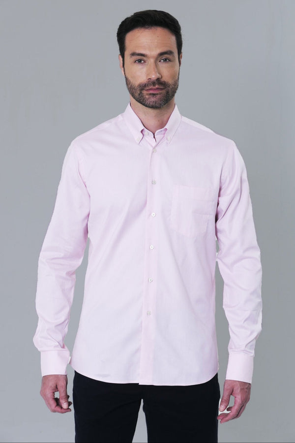 Camisa Algodón Manga Larga Napolitano Hombre Rosado Prive - JON SONEN COLOMBIA