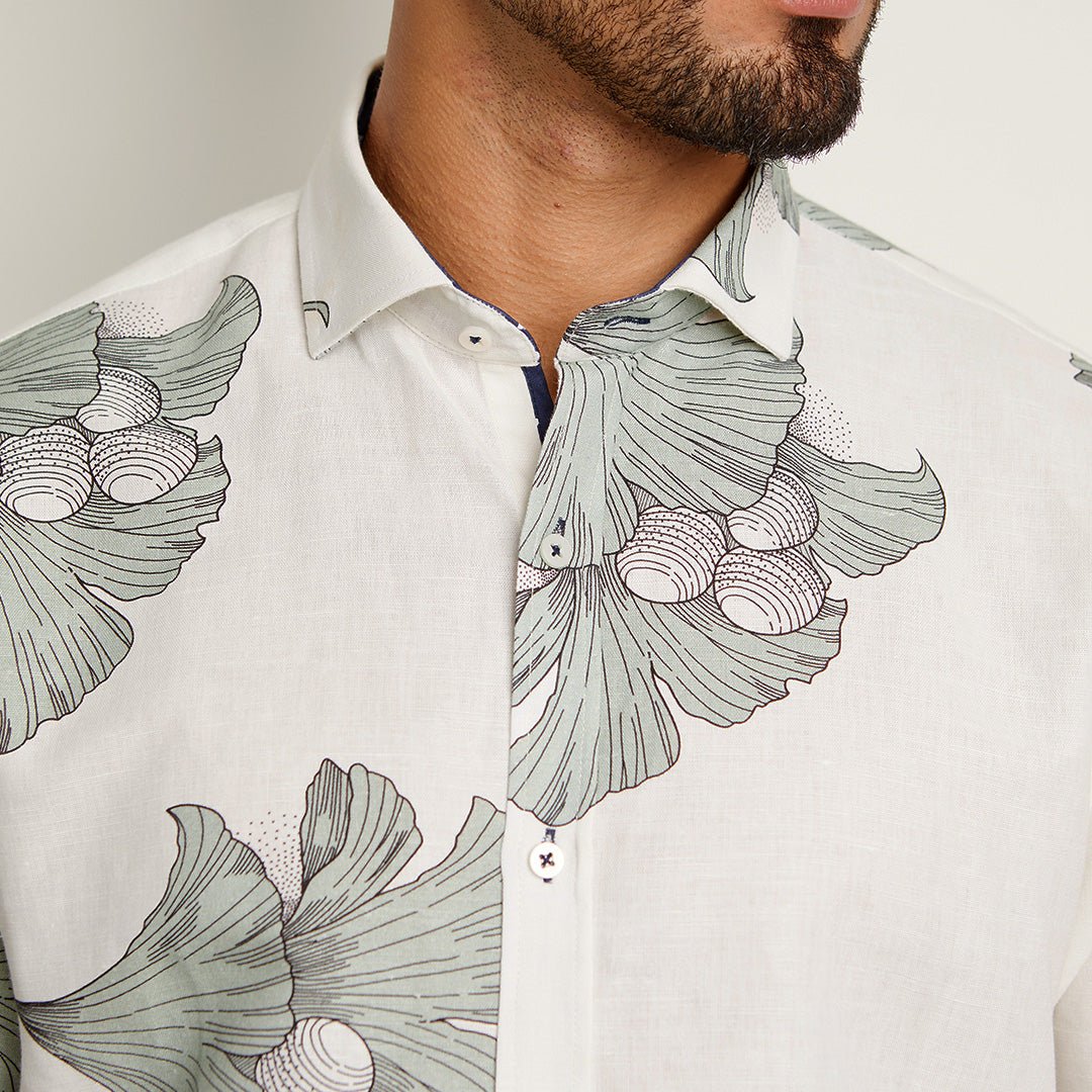 Camisa ML Lino Flor Gris Privé Hombre - JON SONEN COLOMBIA