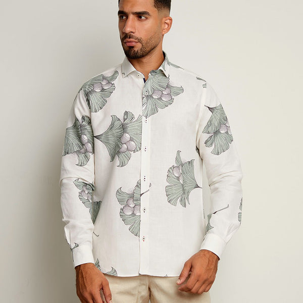 Camisa ML Lino Flor Gris Privé Hombre - JON SONEN COLOMBIA