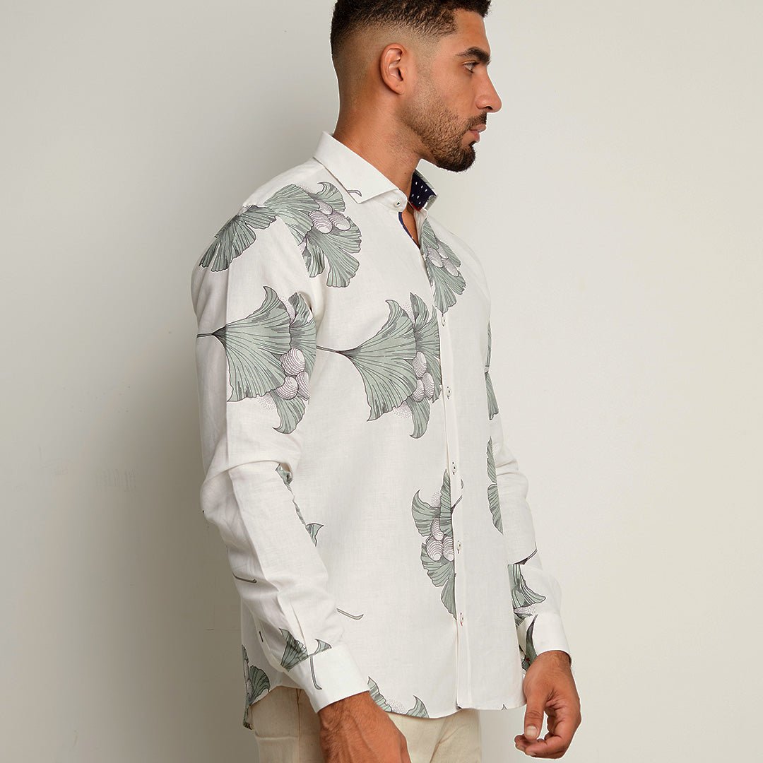 Camisa ML Lino Flor Gris Privé Hombre - JON SONEN COLOMBIA