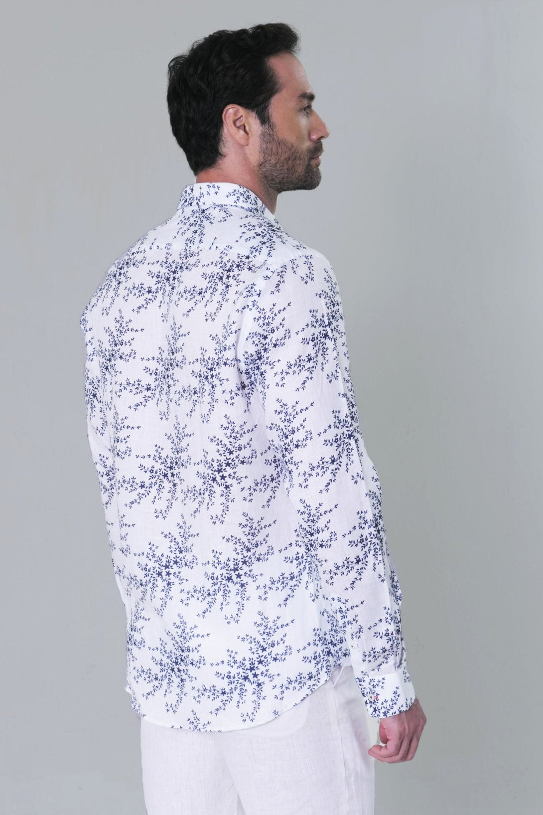 Camisa ML Lino Mini Ramas Azul Privé - JON SONEN COLOMBIA