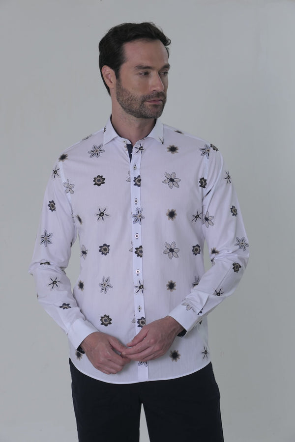Camisa ML Privé Hombre Estampado Mini Flor - JON SONEN COLOMBIA