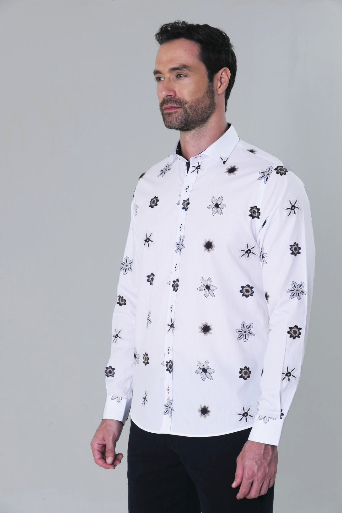 Camisa ML Privé Hombre Estampado Mini Flor - JON SONEN COLOMBIA