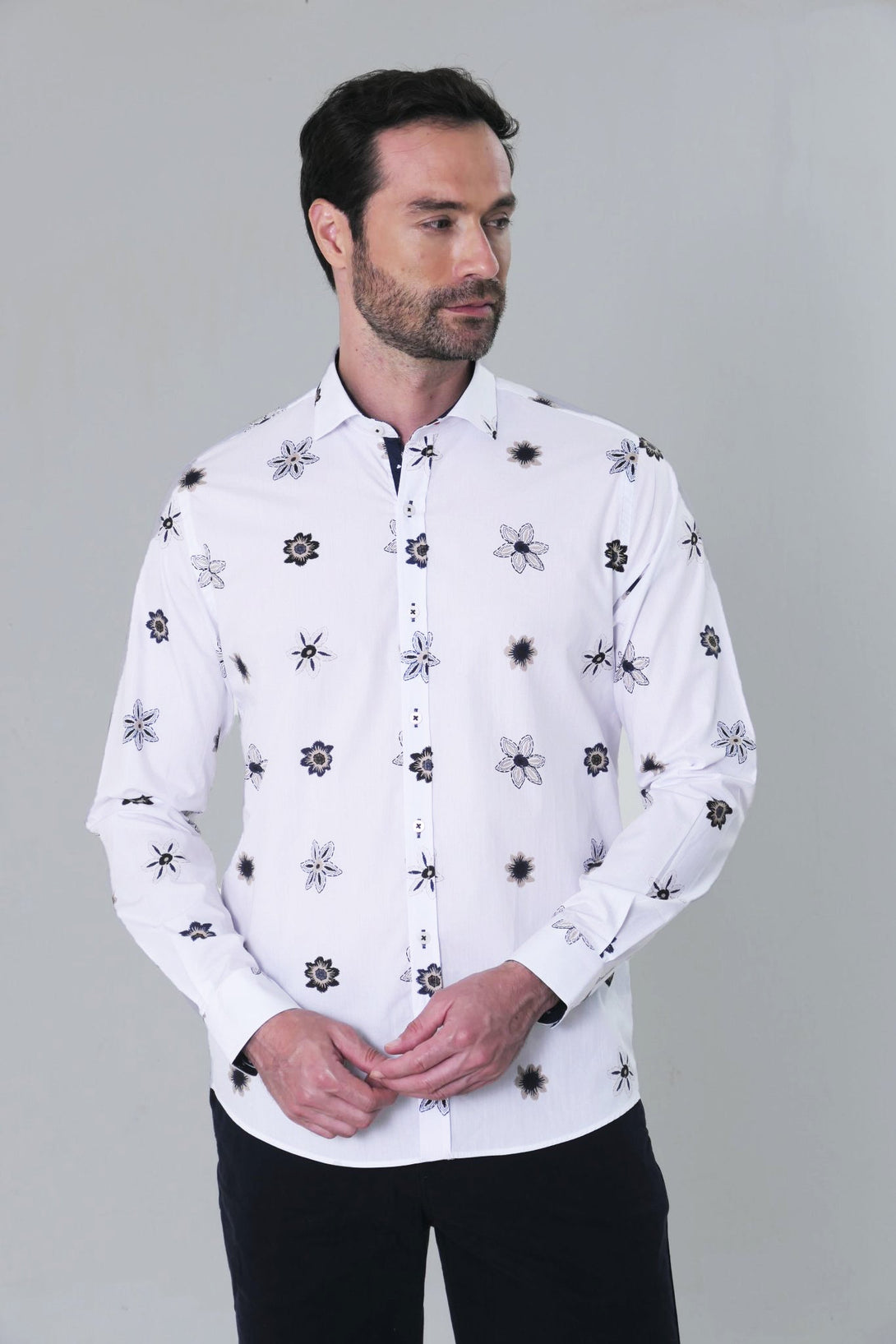 Camisa ML Privé Hombre Estampado Mini Flor - JON SONEN COLOMBIA