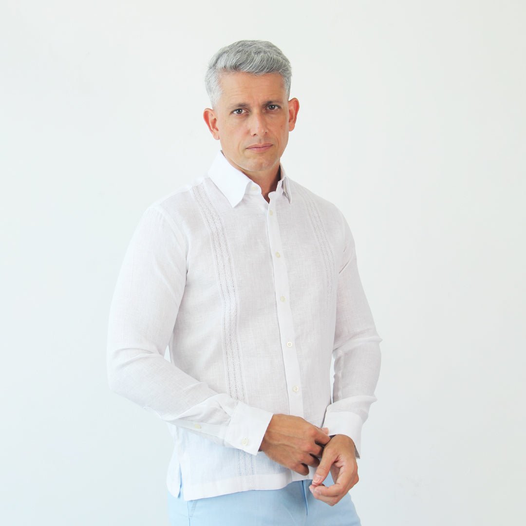 Guayabera ML Bordada Lino Hombre Blanco - JON SONEN COLOMBIA