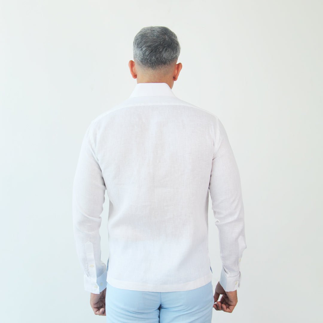 Guayabera ML Bordada Lino Hombre Blanco - JON SONEN COLOMBIA