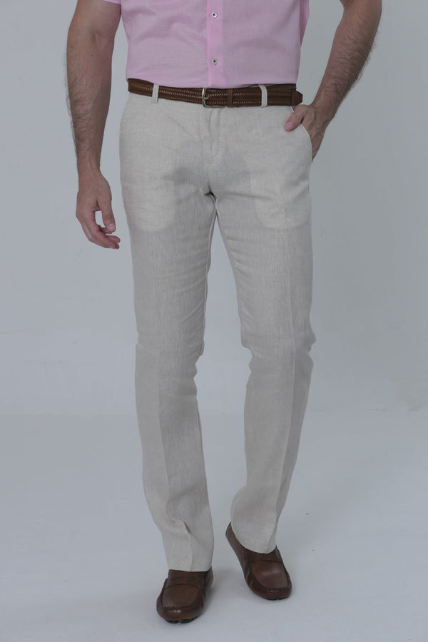 Pantalón Clásico JS Lino Hombre Avena - JON SONEN COLOMBIA