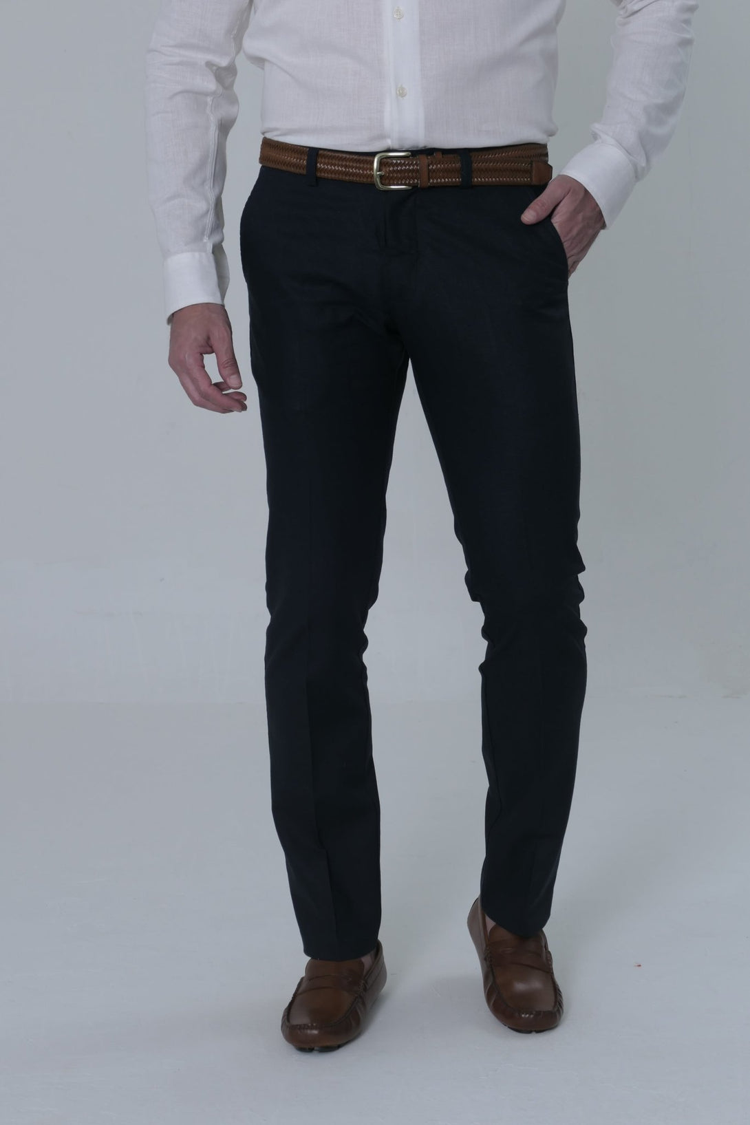 Pantalon Clásico Lino Net Js Hombre Navy - JON SONEN COLOMBIA