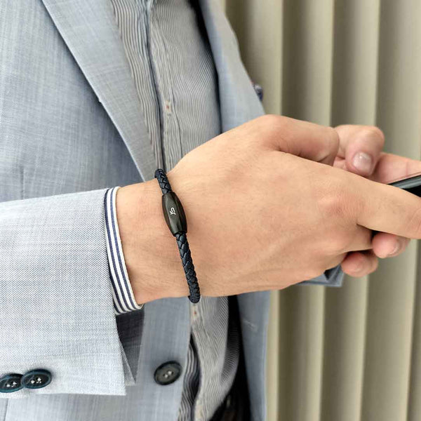 Pulsera En Cuero Jon Sonen Hombre Navy - JON SONEN COLOMBIA