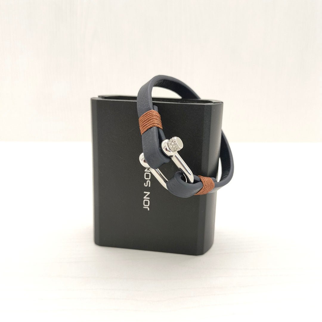 Pulsera En Cuero Jon Sonen Hombre Negro - JON SONEN COLOMBIA