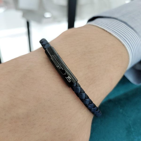 Pulsera En Cuero Jon Sonen Hombre Negro y Azul - JON SONEN COLOMBIA