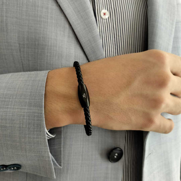 Pulsera En Cuero Trenzada Jon Sonen Hombre Negro - JON SONEN COLOMBIA