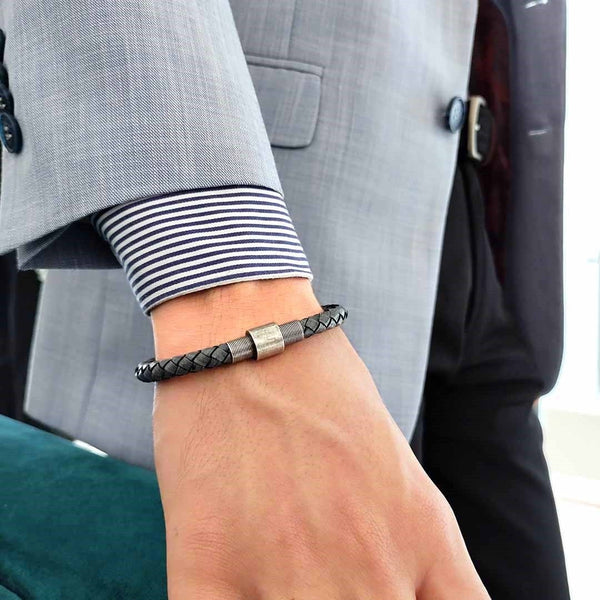 Pulsera Trenzada En Cuero Js Hombre Gris - JON SONEN COLOMBIA