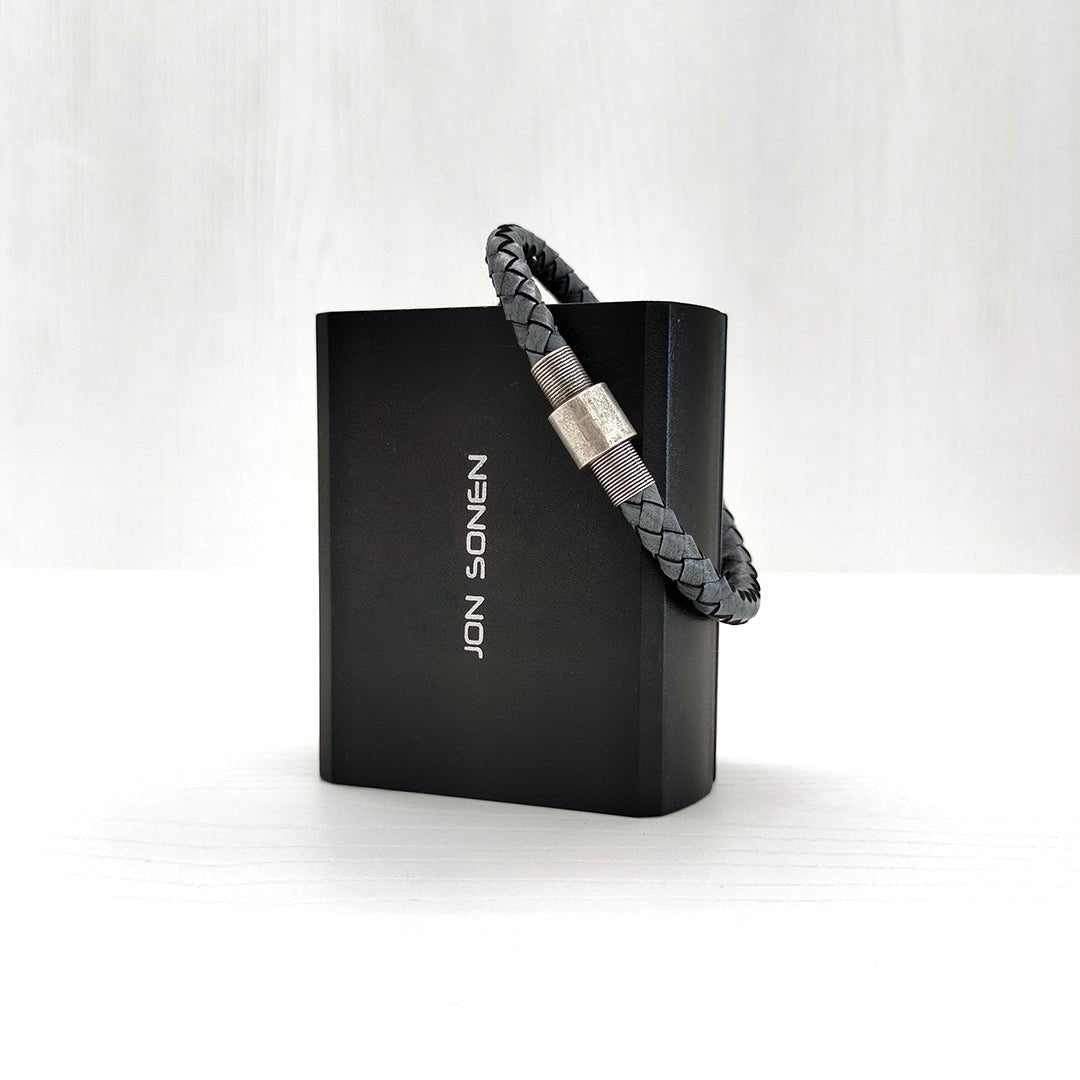Pulsera Trenzada En Cuero Js Hombre Gris - JON SONEN COLOMBIA